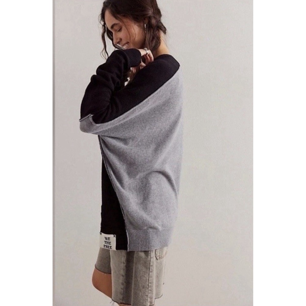We The Free People Essential Cardi‎ Oversized Cardigan XL Black & Grey NWT - Picture 9 of 10